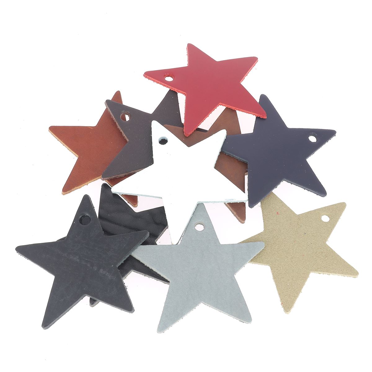 Lot de 10 découpes GRANDE ÉTOILE pour porte clés en cuir teinté - DIVERS