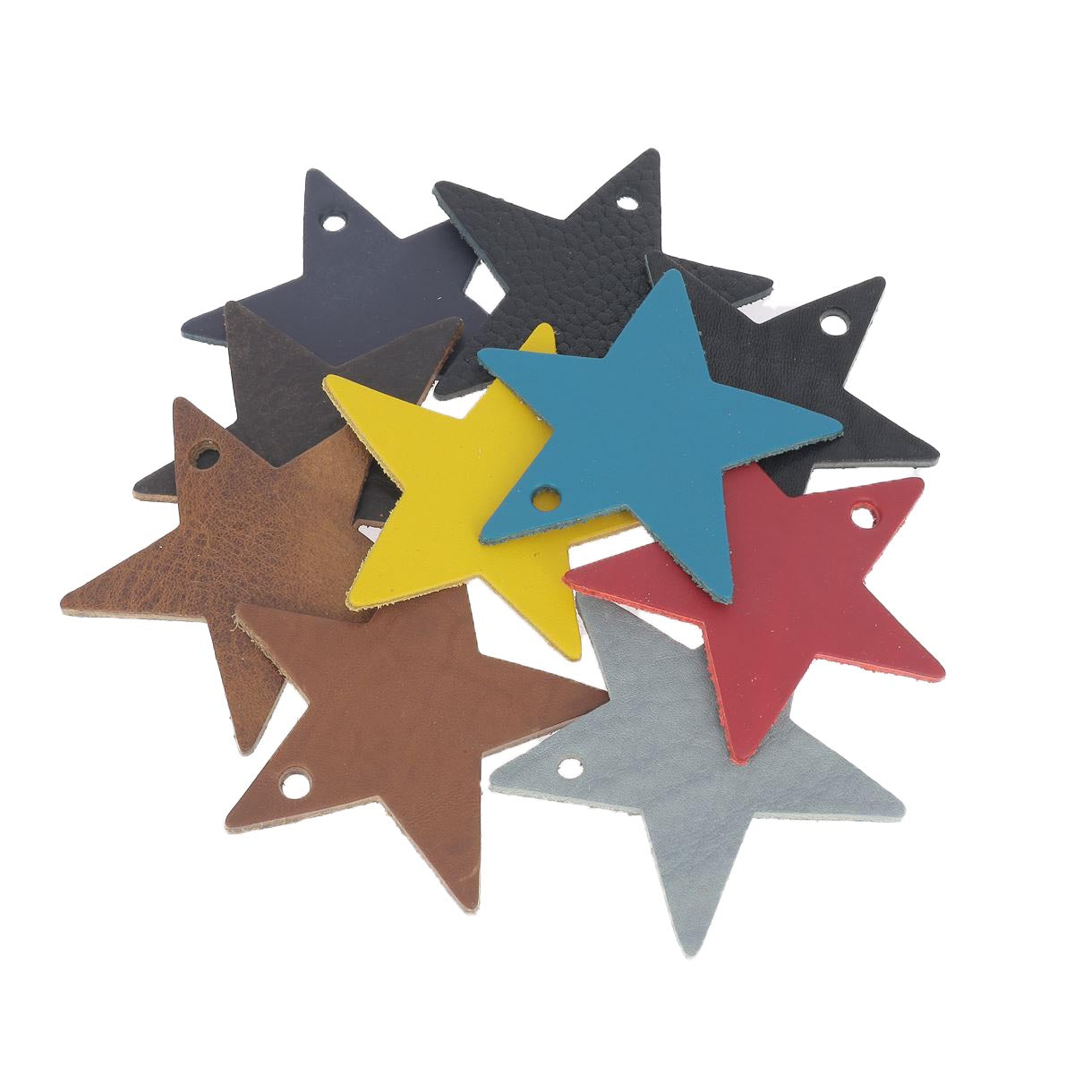 Lot de 10 découpes GRANDE ÉTOILE pour porte clés en cuir teinté - DIVERS