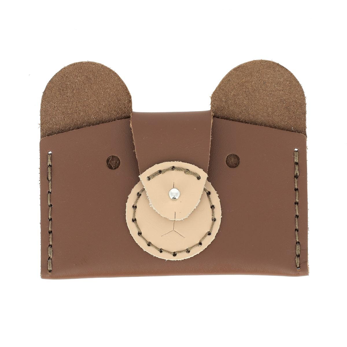 Kit DIY - Porte-cartes Ours en cuir - Marron Foncé