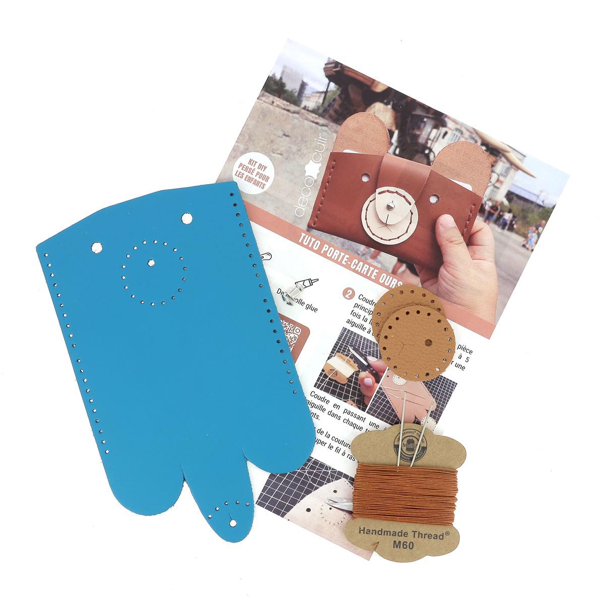 Kit DIY Porte cartes Ours en cuir - Bleu Atoll - Deco Cuir