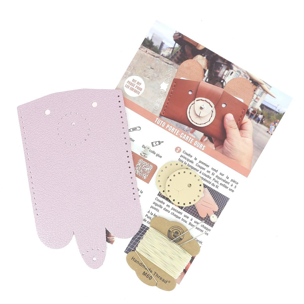 Kit DIY Porte cartes Ours en cuir - Parme métallisé - Deco Cuir