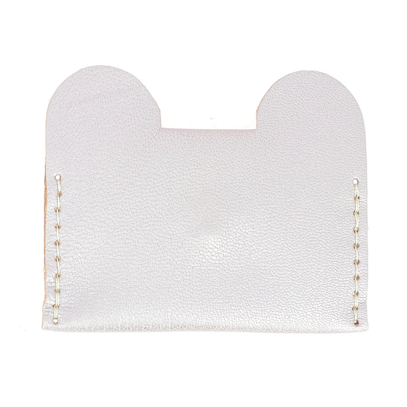 porte carte cuir ours pour enfant - beige nacré