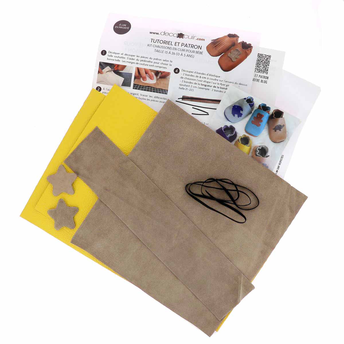 Kit DIY Chaussons en cuir pour bébé avec Étoile - JAUNE