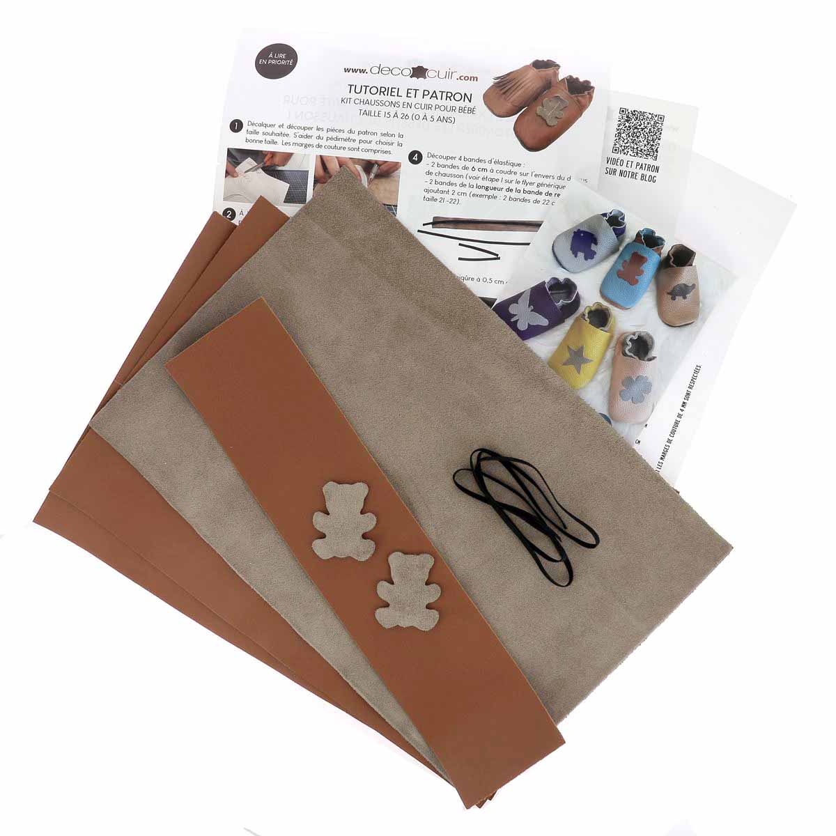 Kit DIY Chaussons en cuir pour bébé avec Ours - MARRON