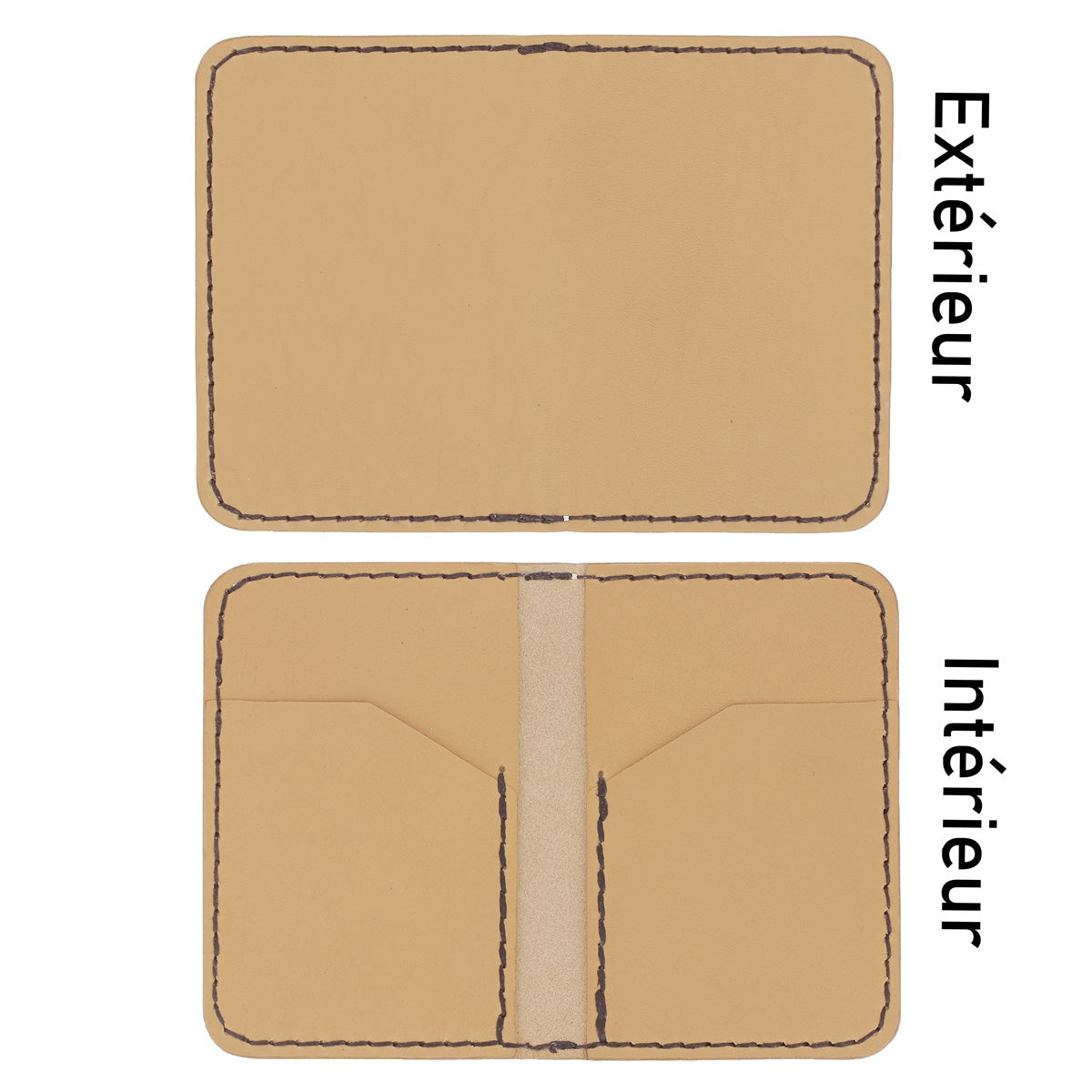 KitenCuir Porte Cartes double Marron - Fil Marron moyen - Deco Cuir