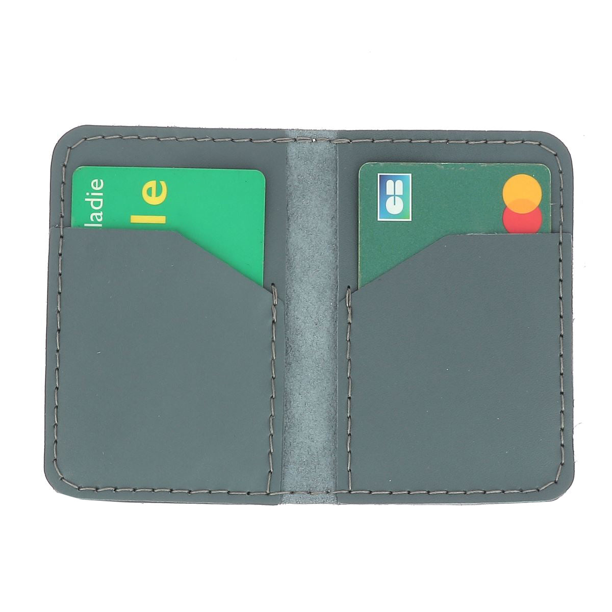 KitenCuir Porte Cartes double Gris - Fil Gris