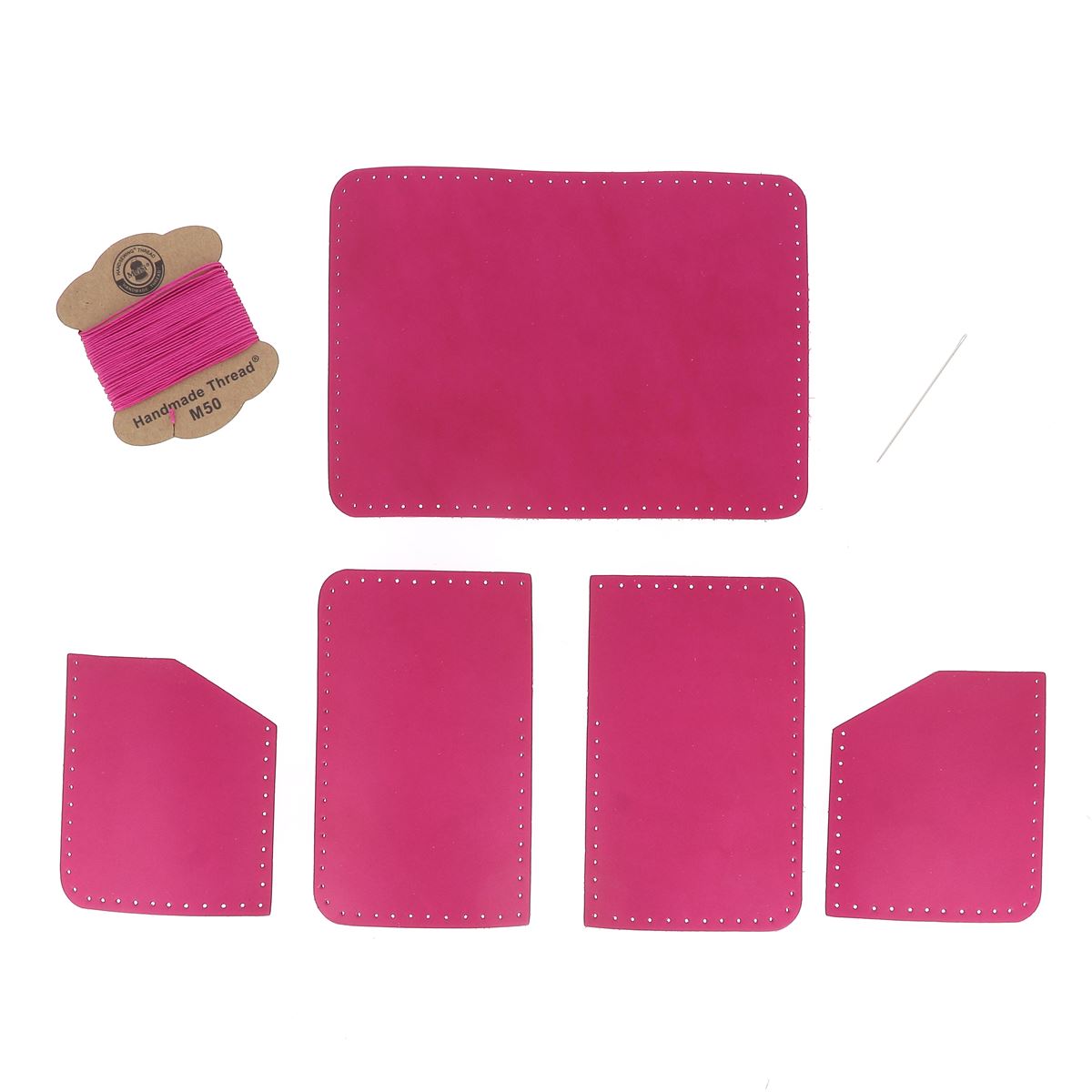 KitenCuir Porte Cartes double Rose fuchsia - Fil Rose fuchsia