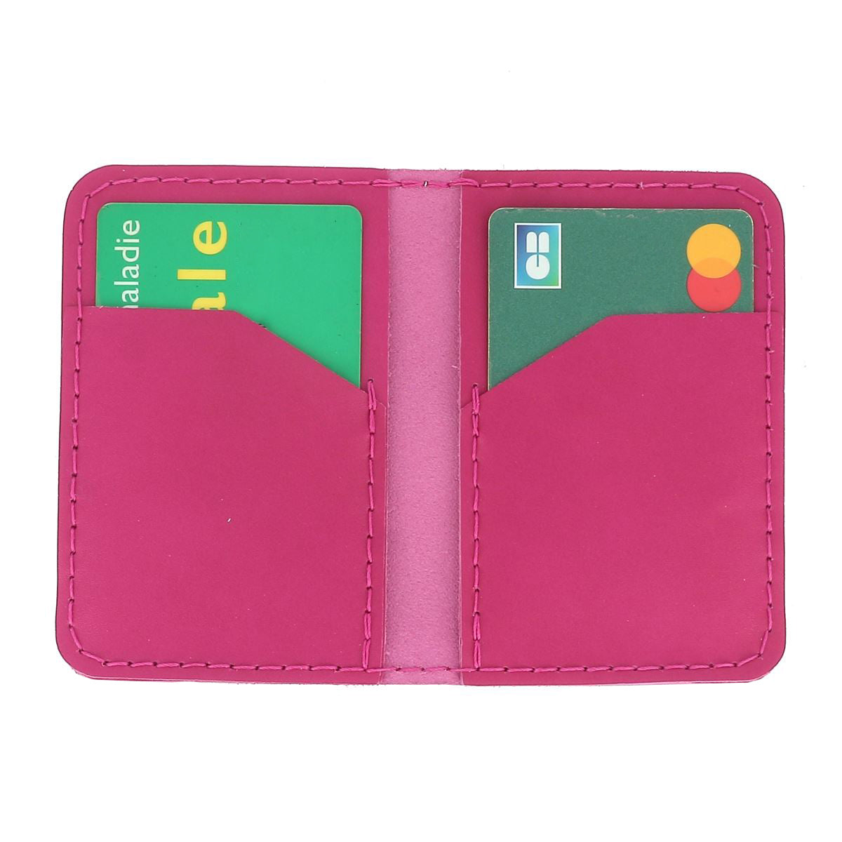 KitenCuir Porte Cartes double Rose fuchsia - Fil Rose fuchsia