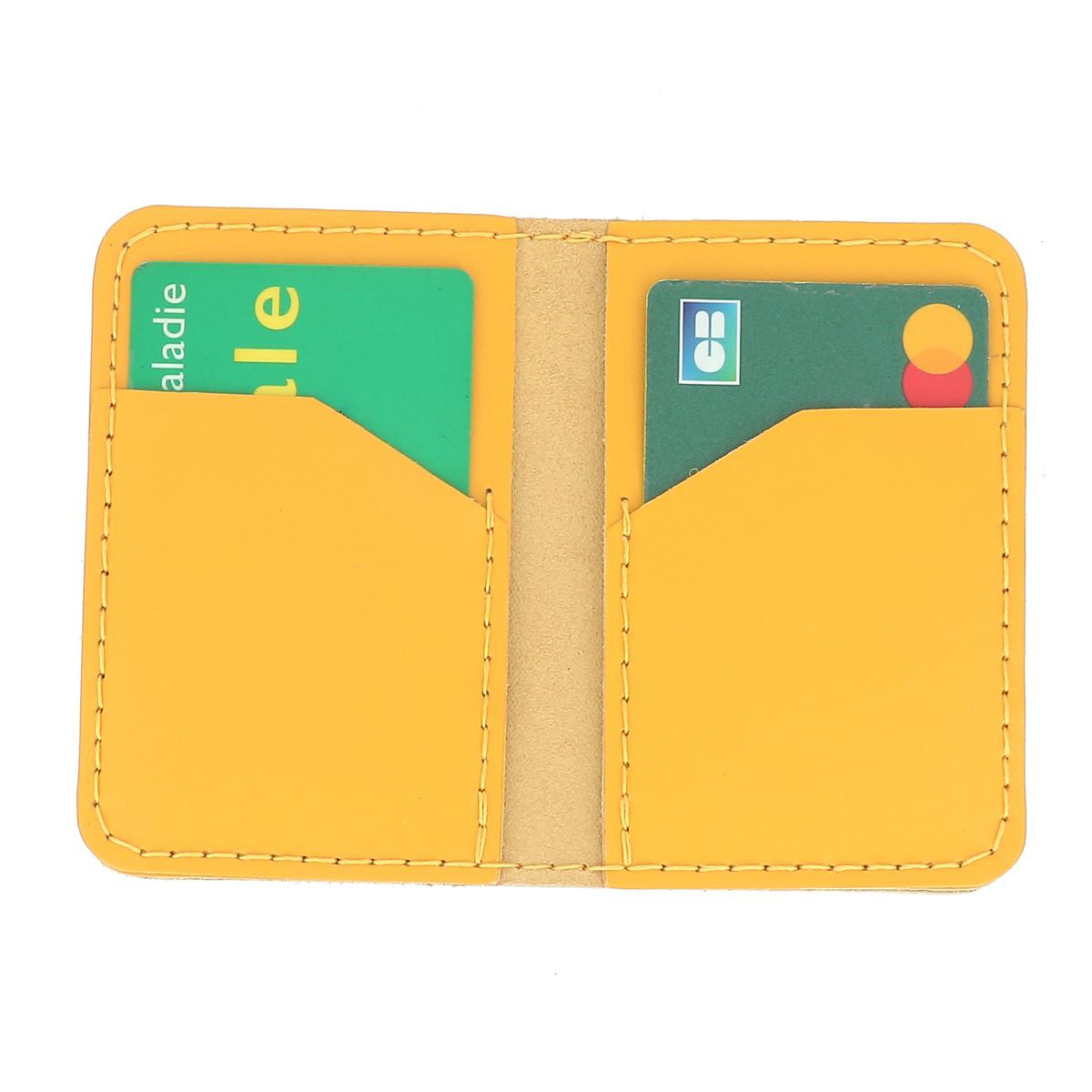 KitenCuir Porte Cartes double Jaune - Fil Jaune