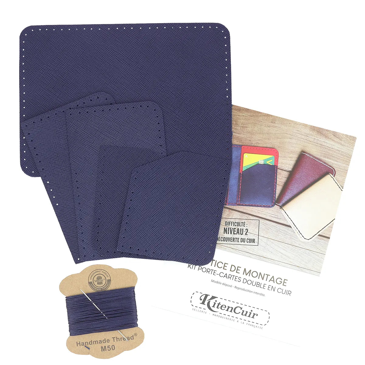 Kit DIY porte-cartes en cuir bleu marine, avec tous le nécessaire pour assembler soi-même le porte-cartes