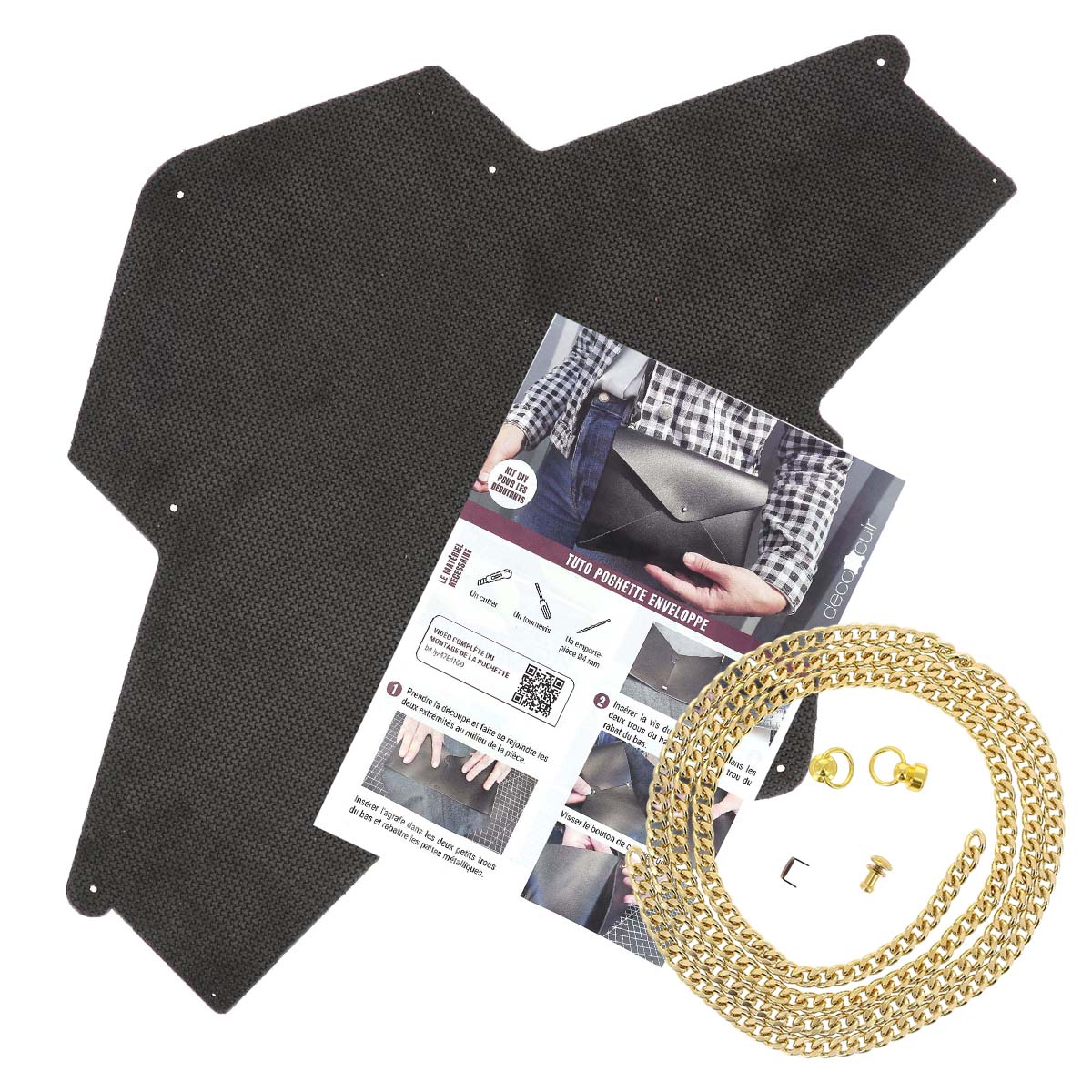 Pochette ENVELOPPE en croûte de cuir structuré GRIS à personnaliser