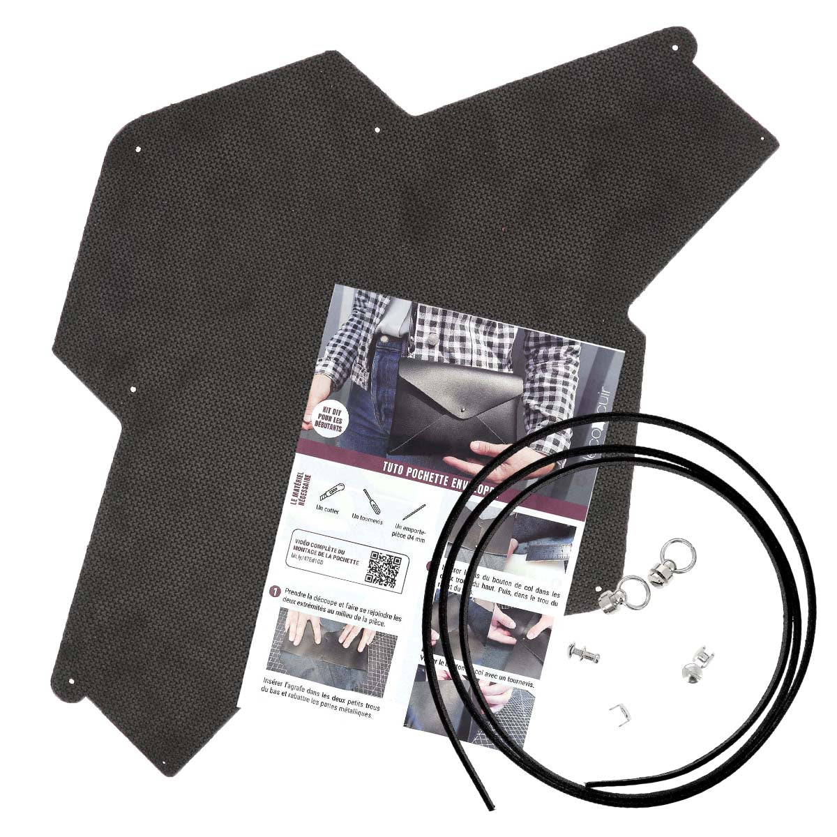 Pochette ENVELOPPE en croûte de cuir structuré GRIS à personnaliser