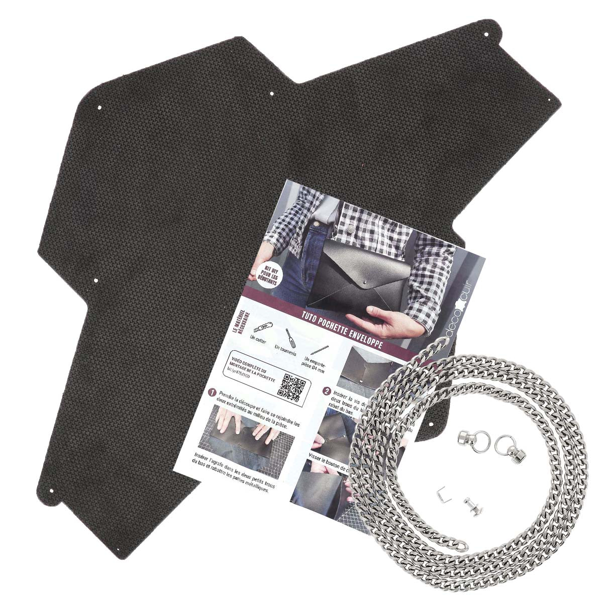 Pochette ENVELOPPE en croûte de cuir structuré GRIS à personnaliser