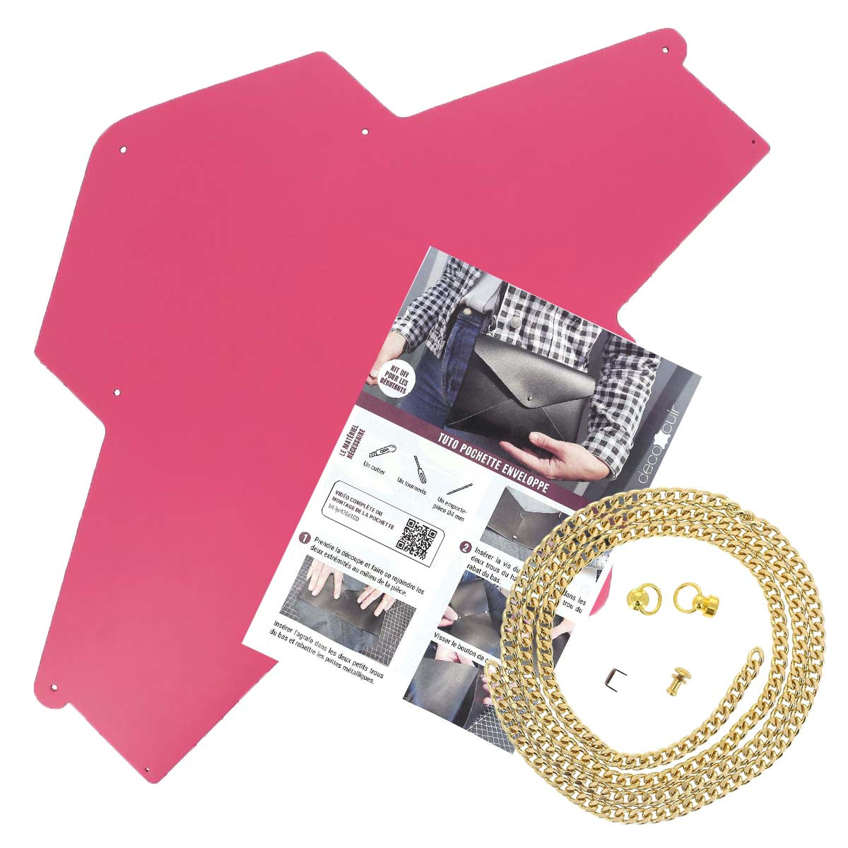 Pochette ENVELOPPE en cuir ROSE FRAMBOISE à personnaliser