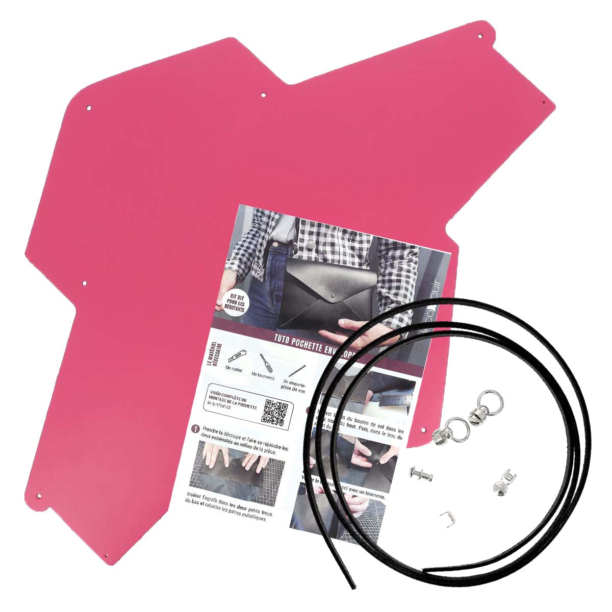 Pochette ENVELOPPE en cuir ROSE FRAMBOISE à personnaliser