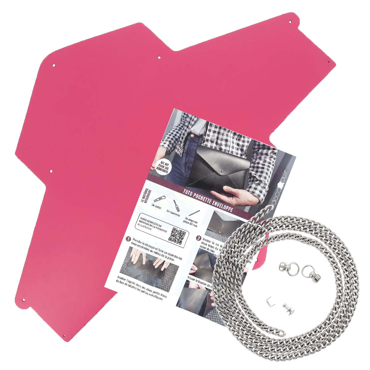 Pochette ENVELOPPE en cuir ROSE FRAMBOISE à personnaliser