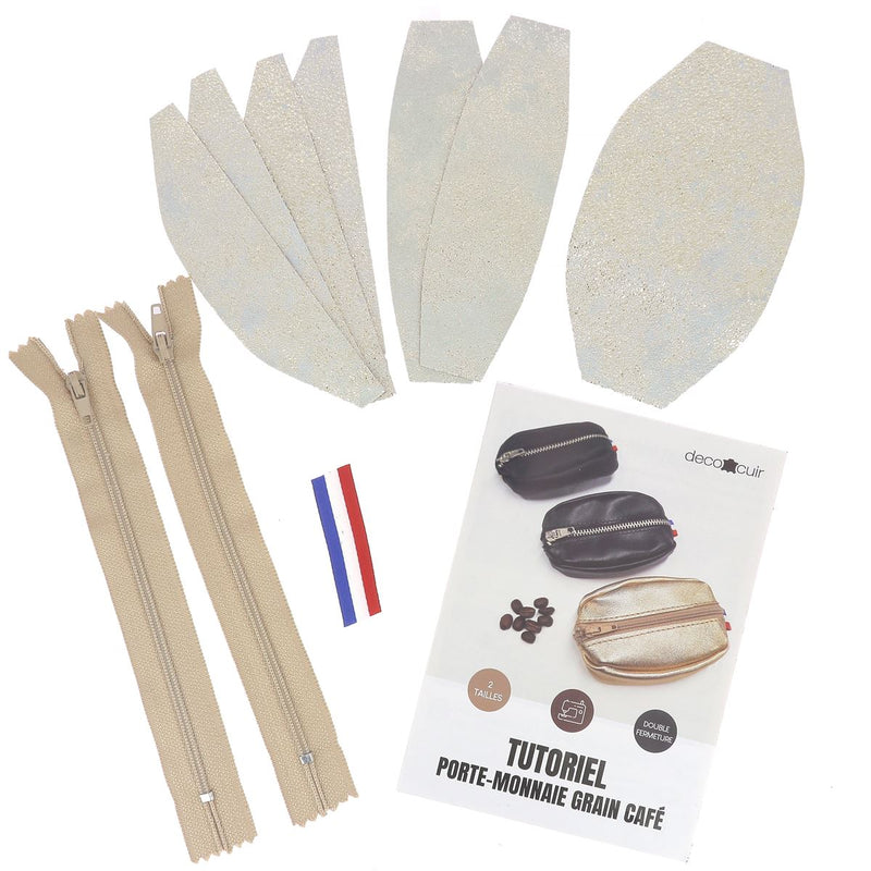 Kit DIY Porte monnaie Grain de café cuir OR / ARGENT