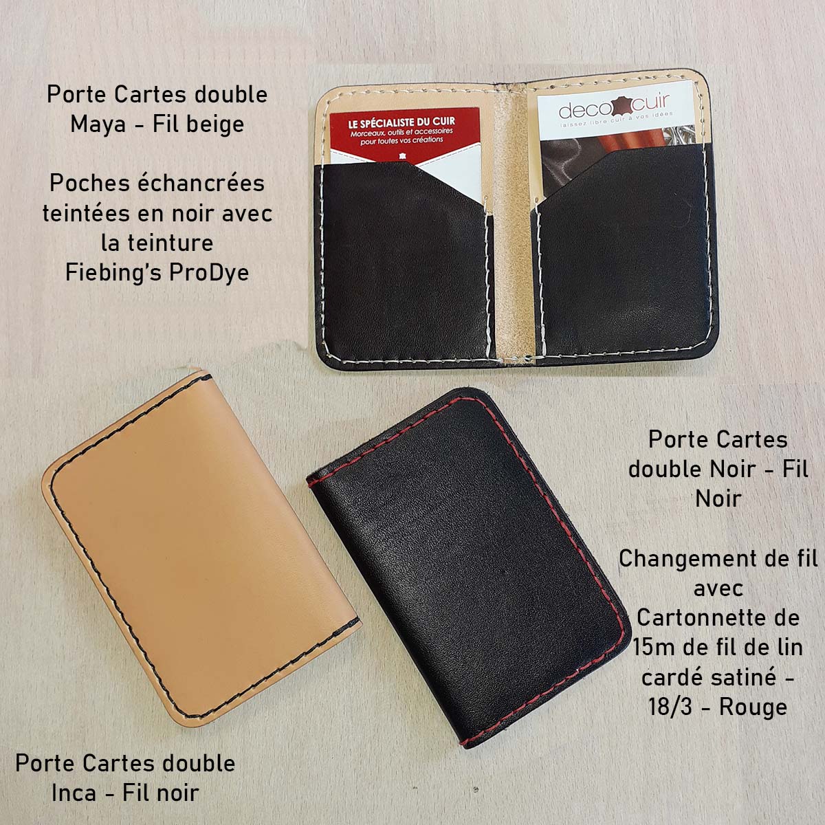 KitenCuir Porte Cartes double Marron - Fil Marron moyen - Deco Cuir