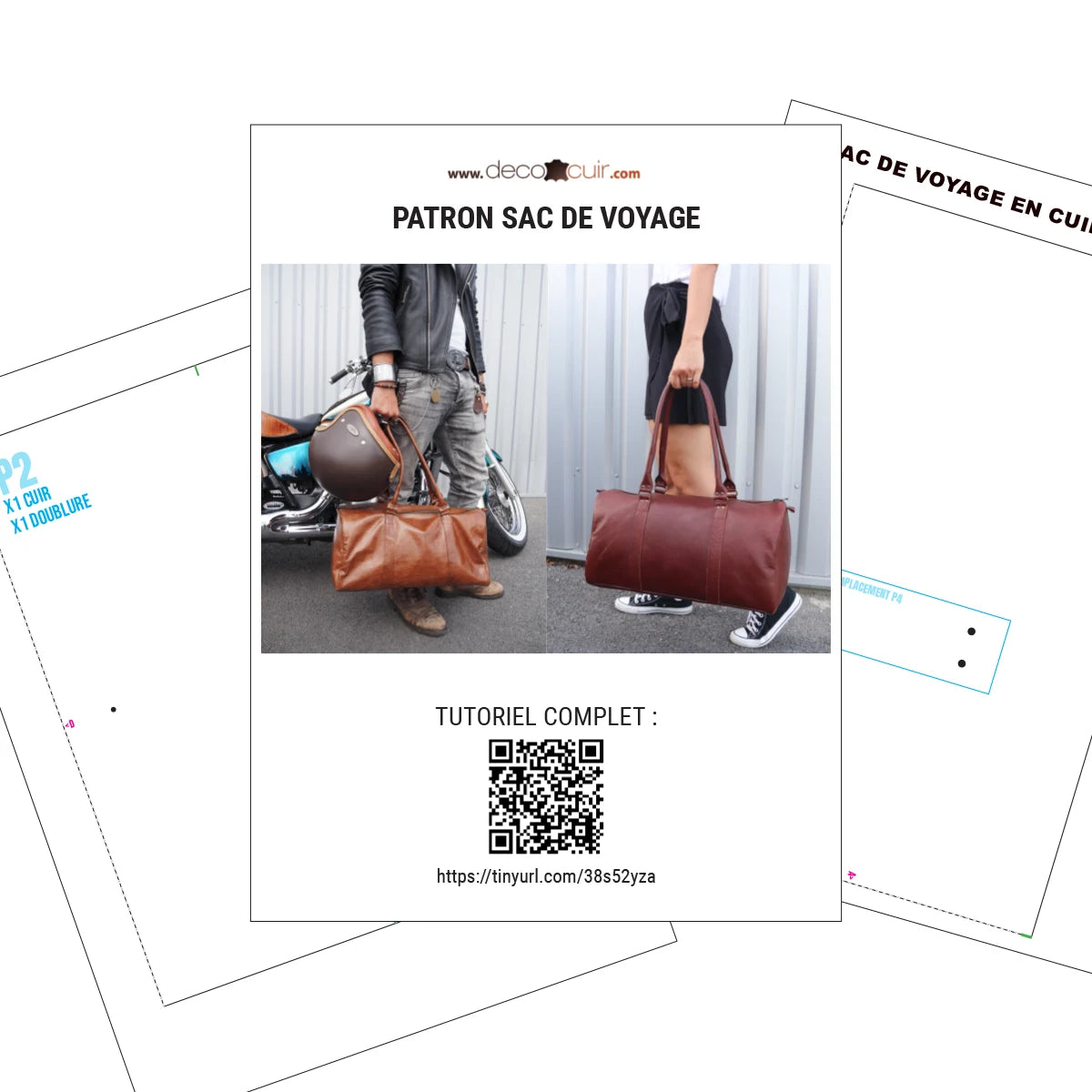Patron avec licence commerciale pour sac de voyage en cuir - Modèle Deco Cuir