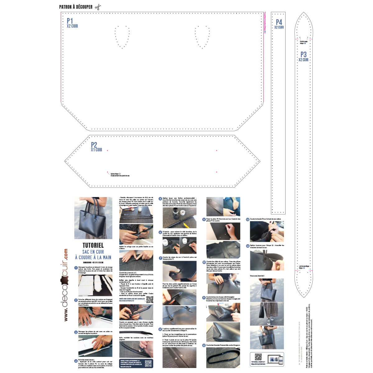 Patron Sac en cuir à coudre à la main - Deco Cuir