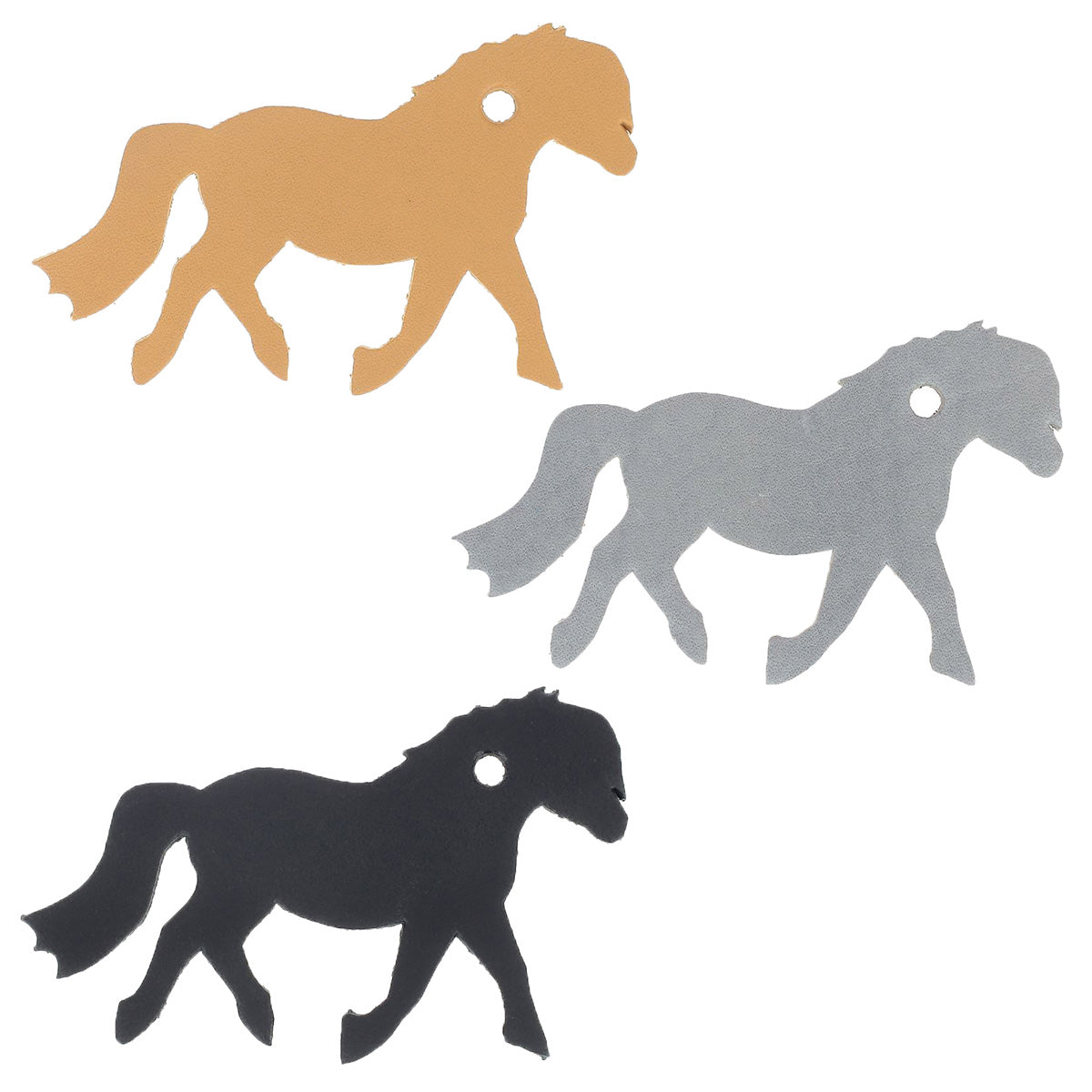 Lot de découpes PONEY pour porte-clés en cuir - MIEL, GRIS & NOIR - Deco Cuir
