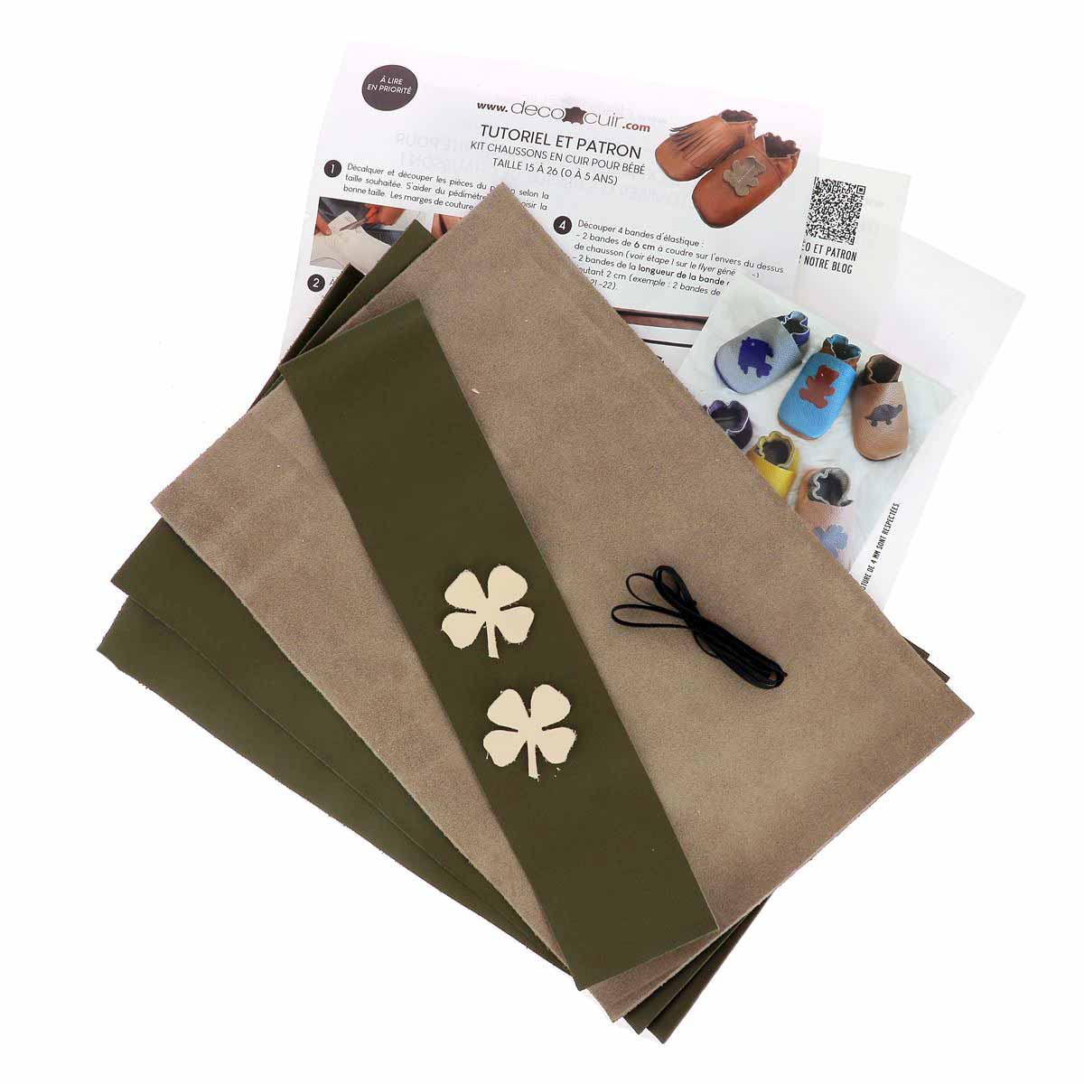 Kit DIY Chaussons en cuir pour bébé avec Trèfle - KAKI