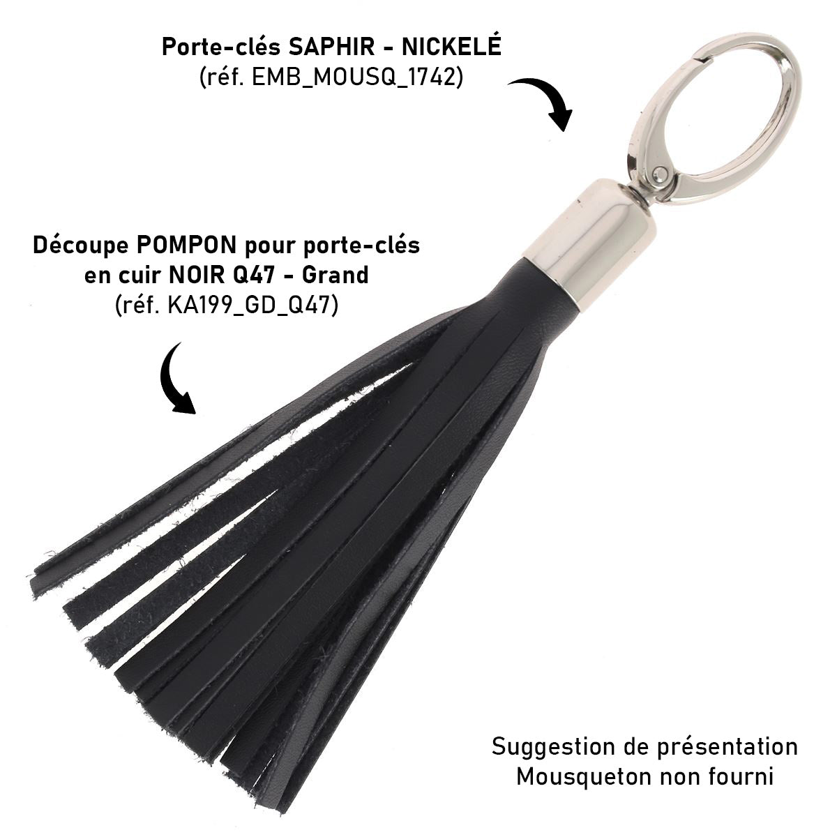 Découpe POMPON pour porte-clés en cuir NOIR Q47