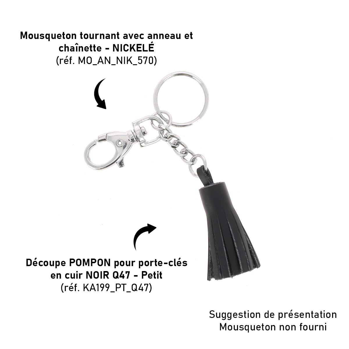 Découpe POMPON pour porte-clés en cuir NOIR Q47