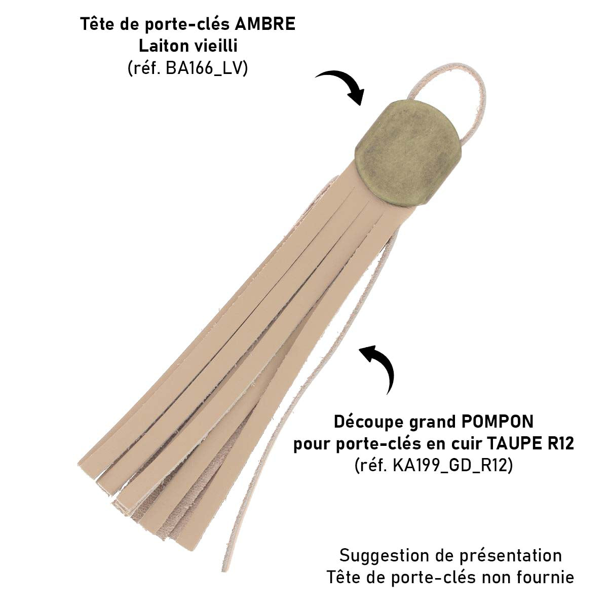 Découpe POMPON pour porte-clés en cuir TAUPE R12