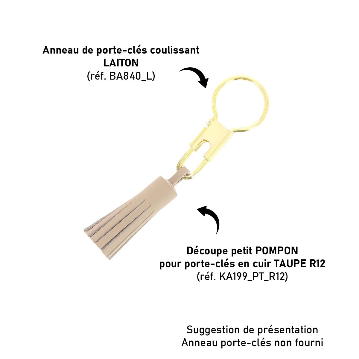 Découpe POMPON pour porte-clés en cuir TAUPE R12
