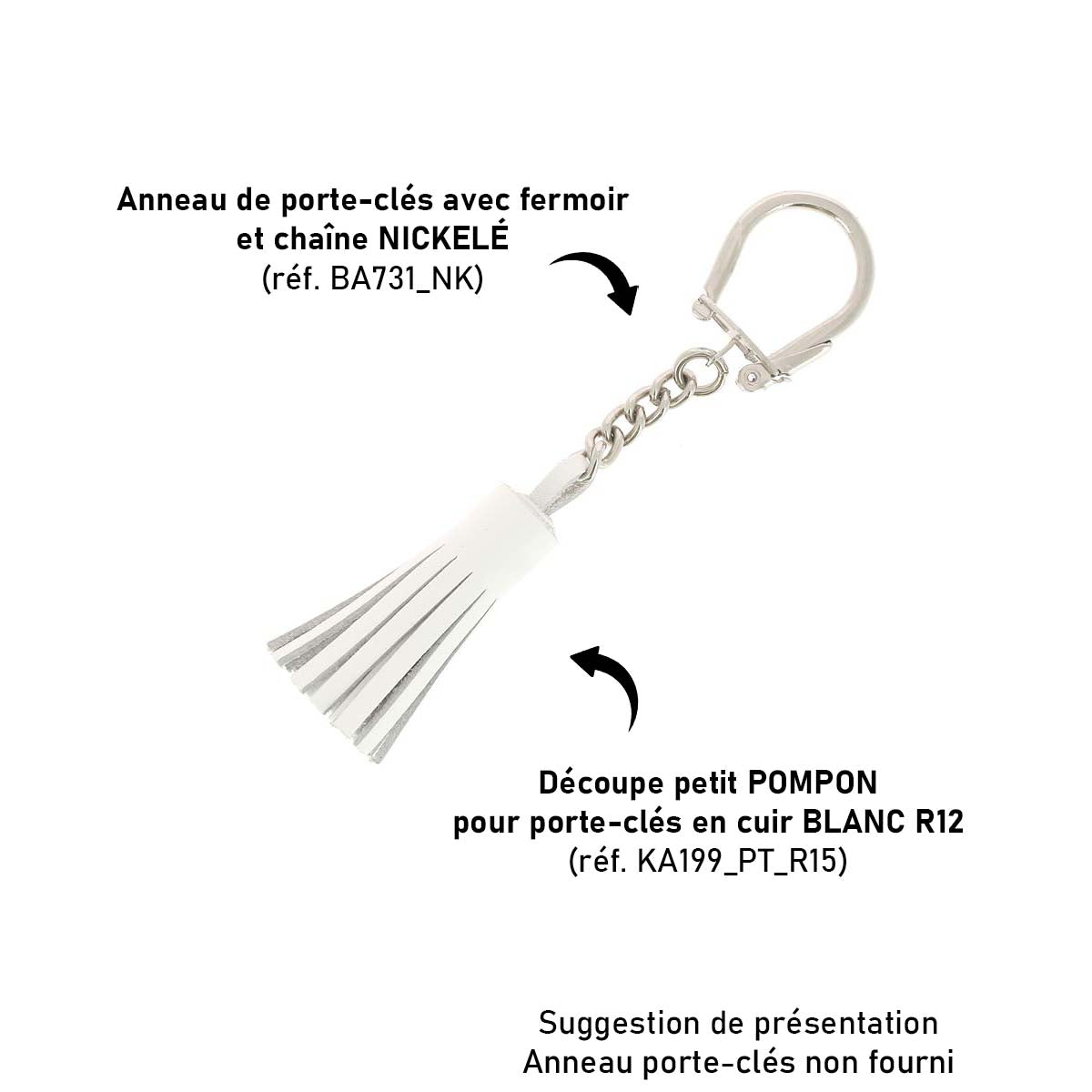 Découpe POMPON pour porte-clés en cuir BLANC R15