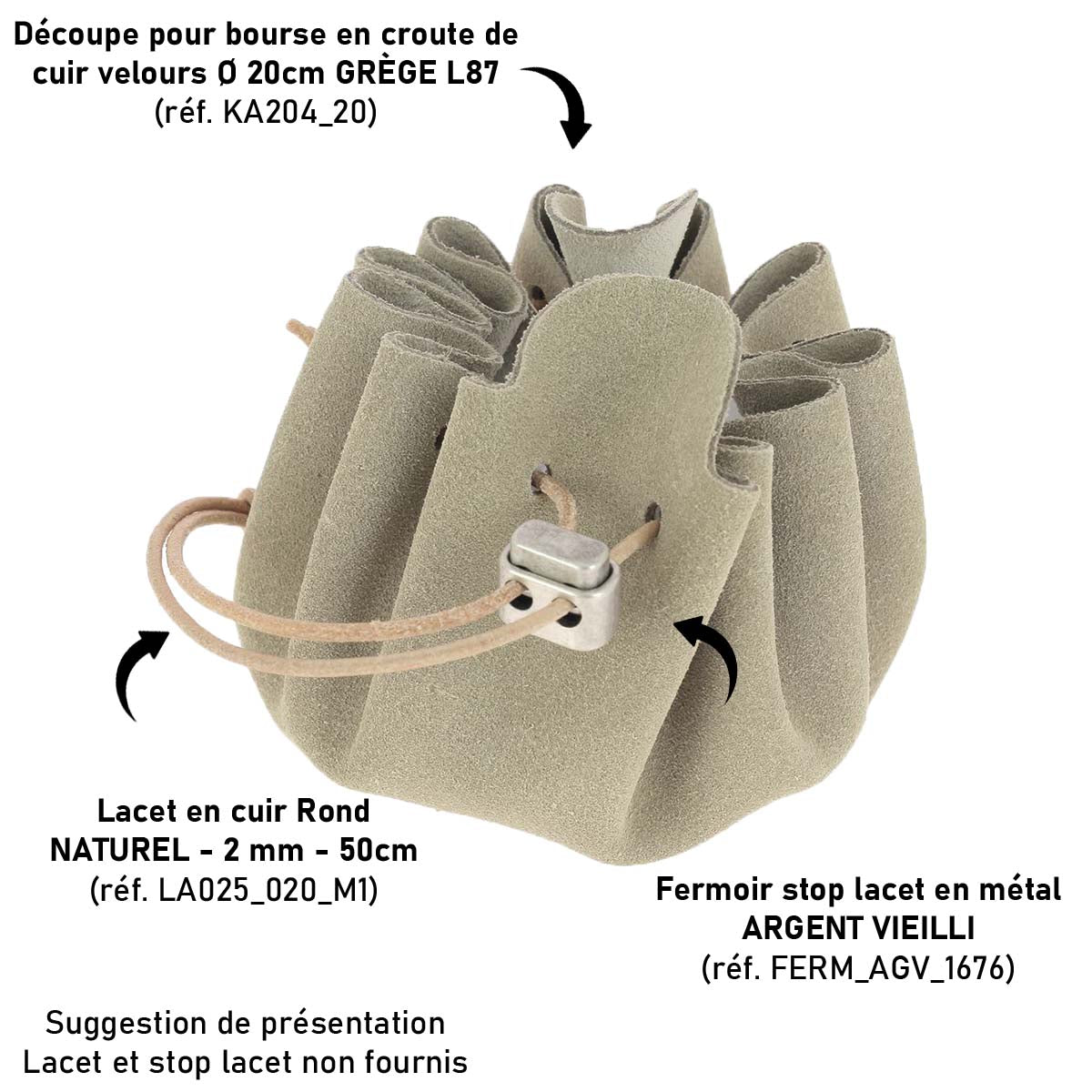 Découpe pour bourse en croute de cuir velours - GRÈGE L87