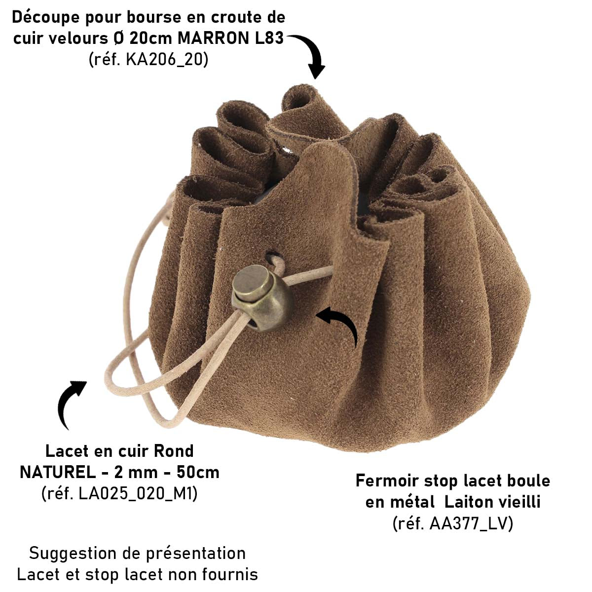 Découpe pour bourse en croute de cuir velours - MARRON L83