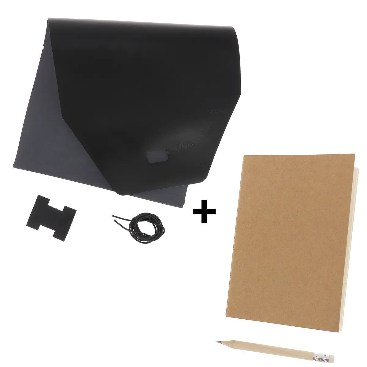 Kit DIY Protège carnet en cuir noir P55 + carnet A5 + crayon à papier