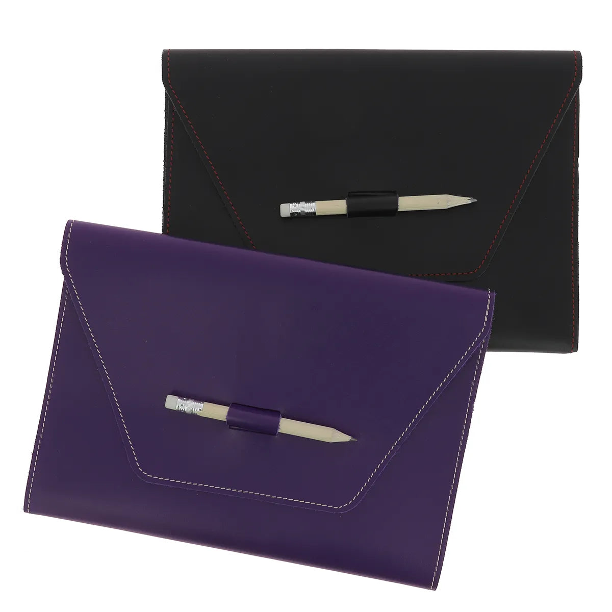 Kit protège cahier en cuir avec couture Noir et violet | Deco cuir