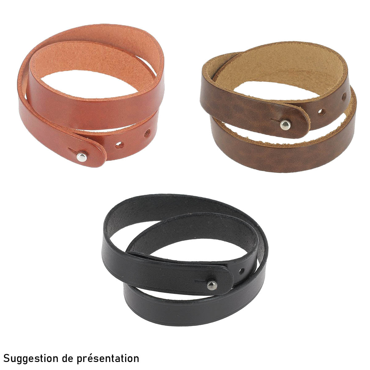 Découpe pour BRACELET double en cuir SAUVAGE à personnaliser - taille ADULTE 44 x 1,5 cm