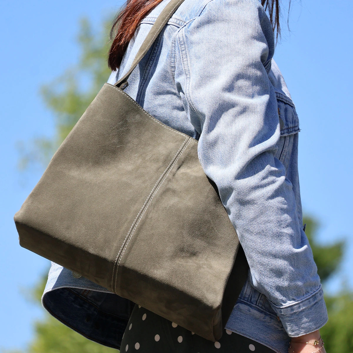Kit DIY complet pour fabriquer son propre sac à main en croûte de cuir vert kaki