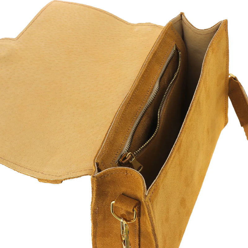 Sac en cuir velours jaune fait main avec pochette intérieure - Sac Roma