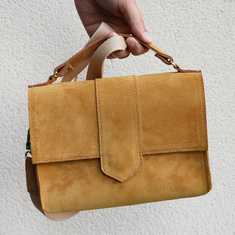 Sac en cuir velours jaune DIY avec poignée et bandoulière - Sac Roma