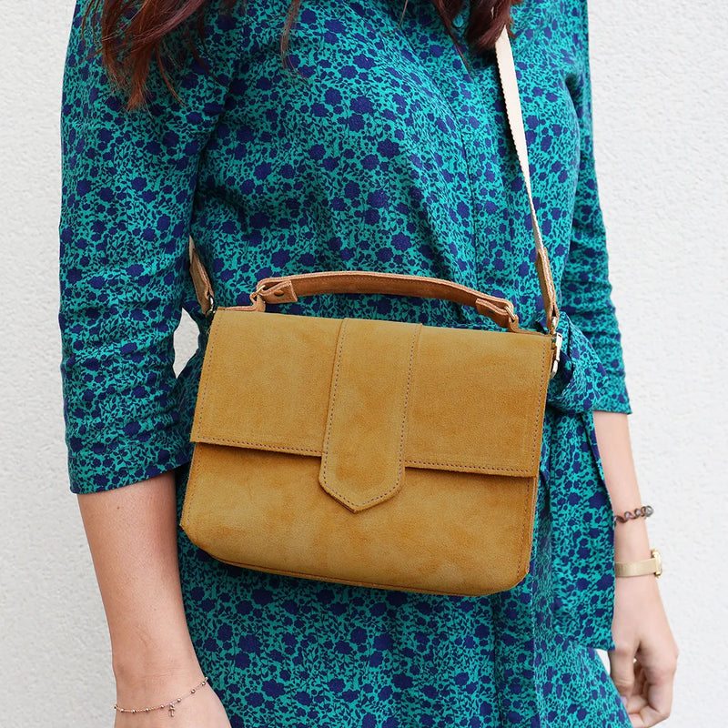 Sac à main en cuir DIY avec bandoulière - cuir velours jaune curry