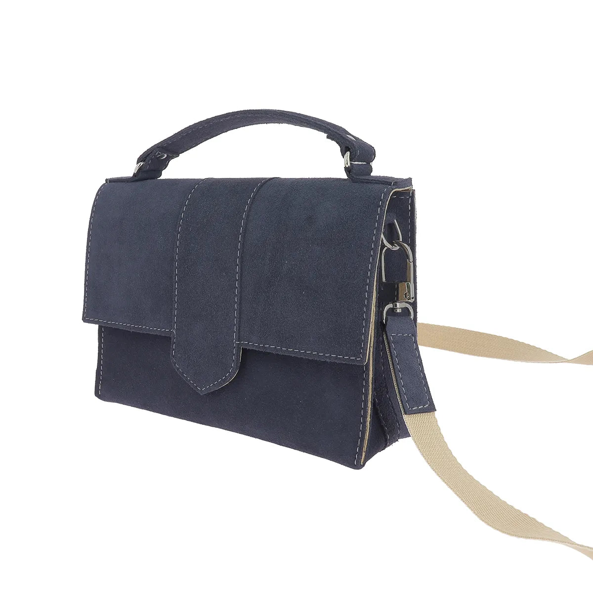 Sac bandoulière Roma en croûte de cuir bleu foncé à fabriquer à partir de notre kit DIY. 