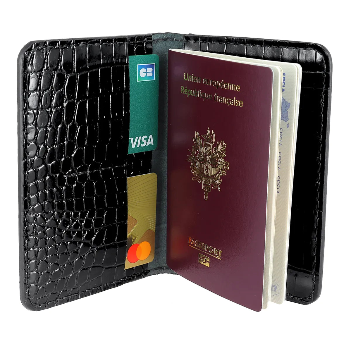 Kit DIY porte passeport en cuir avec porte cartes - noir croco