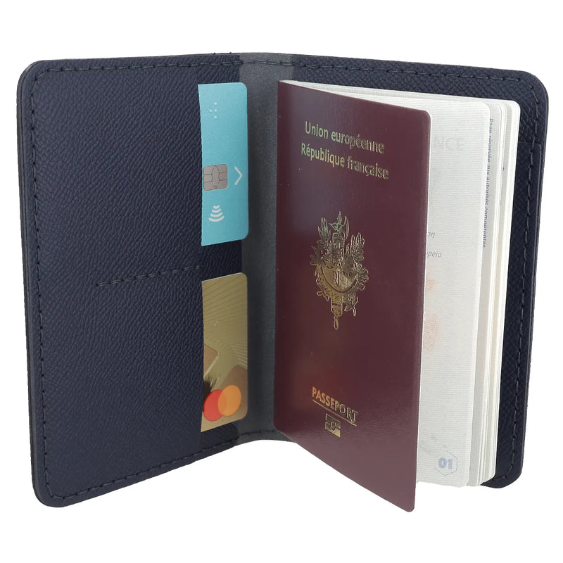 Porte-passeport en cuir bleu foncé