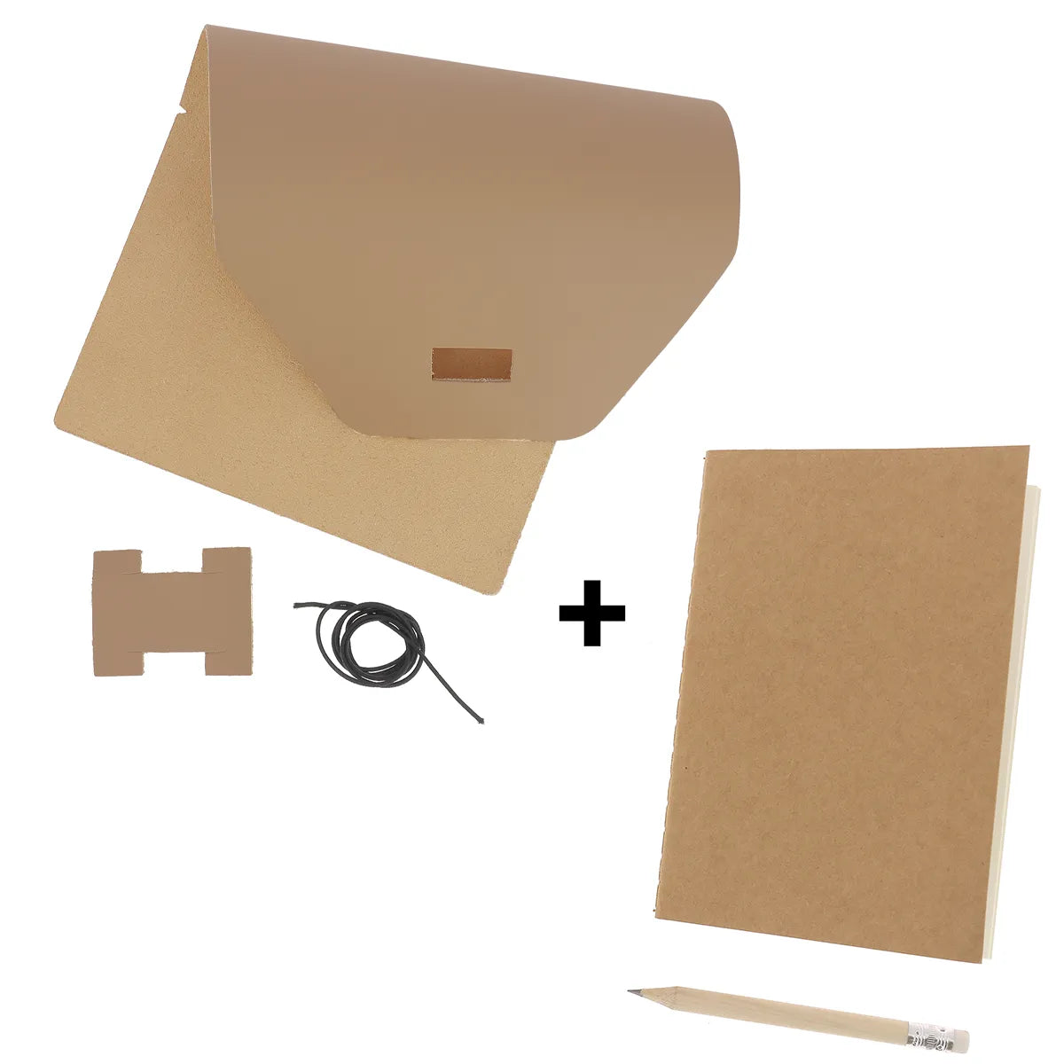 Kit DIY Protège carnet en cuir café au lait + carnet A6 + crayon à papier
