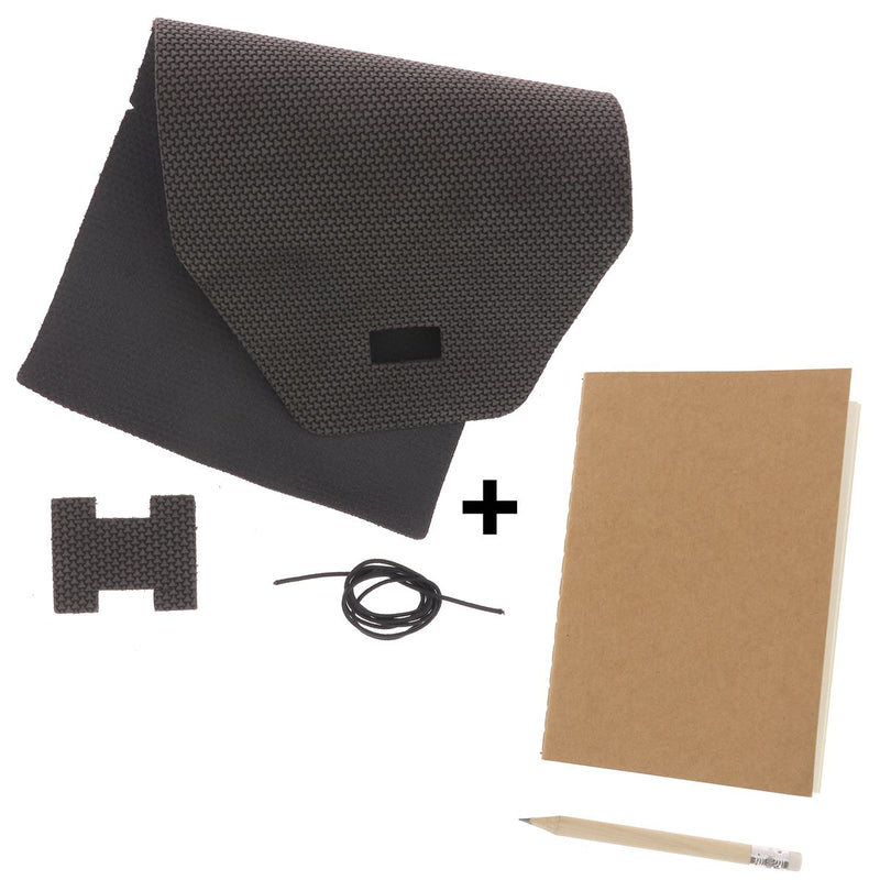 Kit DIY Protège carnet en cuir velours gris anthracite + carnet A6 + crayon à papier