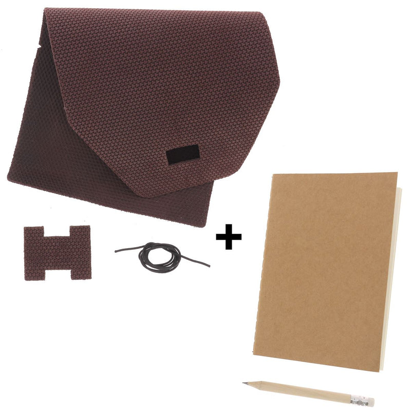 Kit DIY Protège carnet en cuir velours marron bourgogne + carnet A6 + crayon à papier
