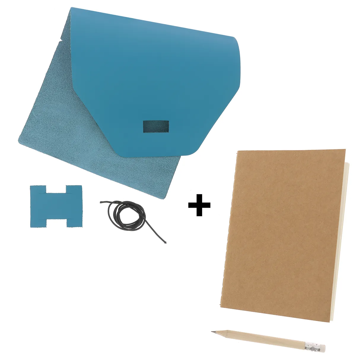 Kit DIY Protège carnet en cuir bleu atoll + carnet A6 + crayon à papier