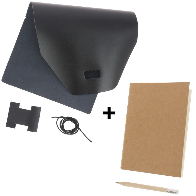 Kit DIY Protège carnet en cuir noir + carnet A6 + crayon à papier