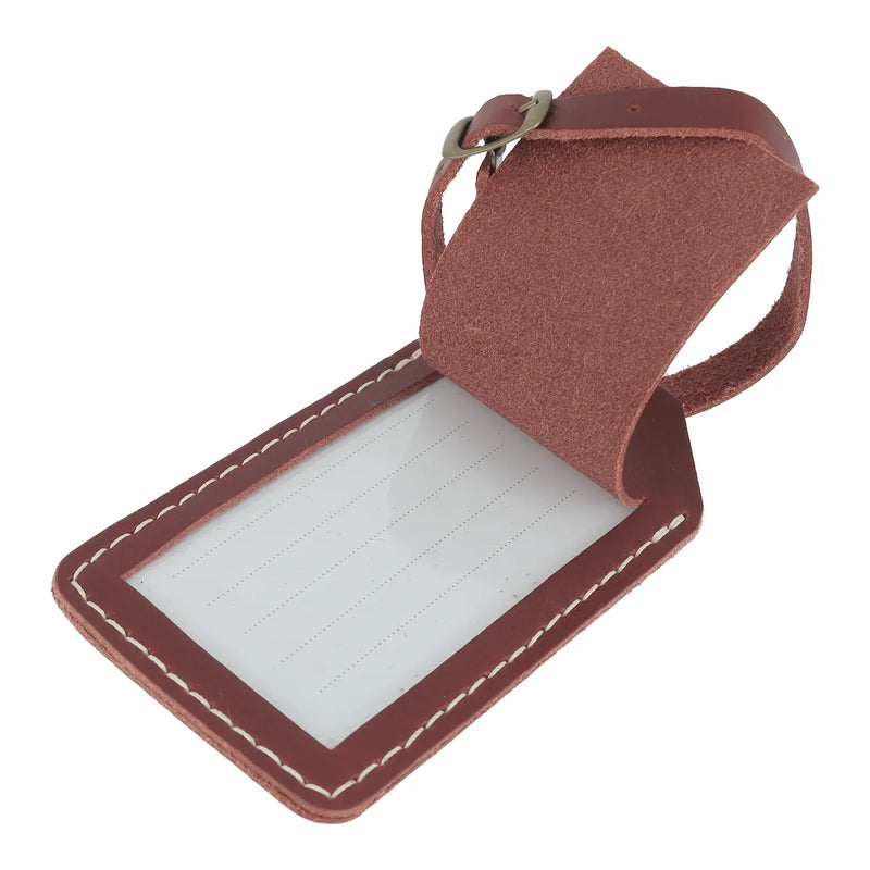 Etiquette bagage en cuir tannage végétal carmin