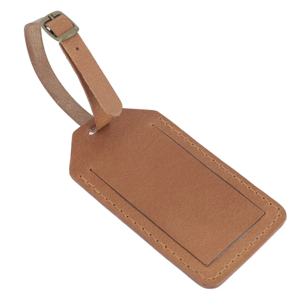 Etiquette bagage en cuir tannage végétal cognac